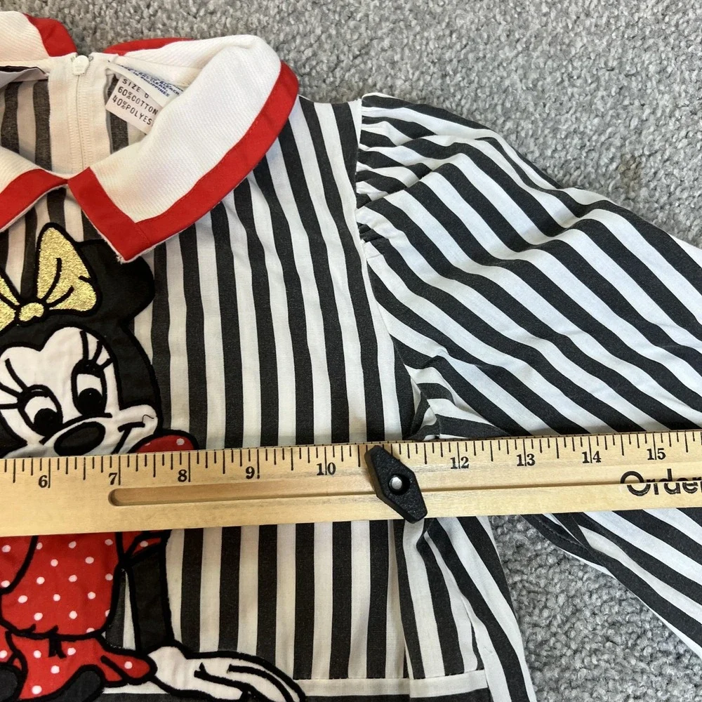 Disney Minnie Mouse Dress Girls‎ 6 Black White Striped Long Sleeve Drop Waist